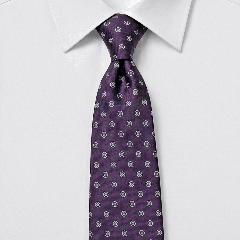 Scappino Italian Repp Silk 59" Men's Necktie Purple Geometric Silver‎ Circles